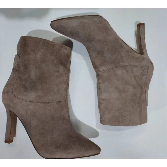 Boots Nine West Beige Suede Stiletto Size 7.5 Pull On 4 Inch Heels Never Worn - Picture 5 of 9